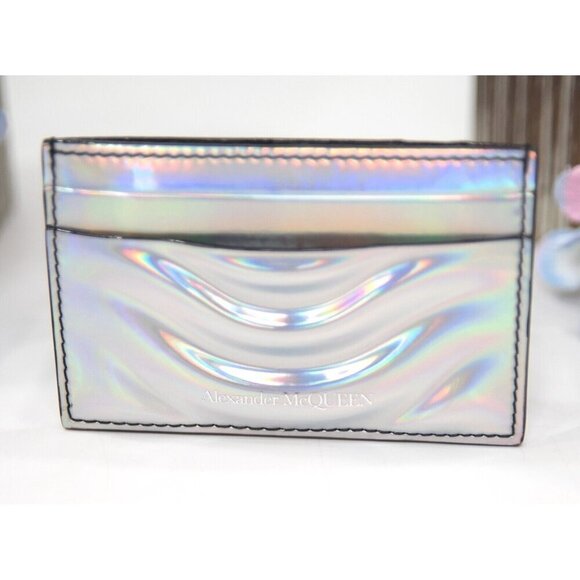 Alexander McQueen Ribcage Iridescent Leather Logo Card Case Mini Wallet NWT - Picture 2 of 5